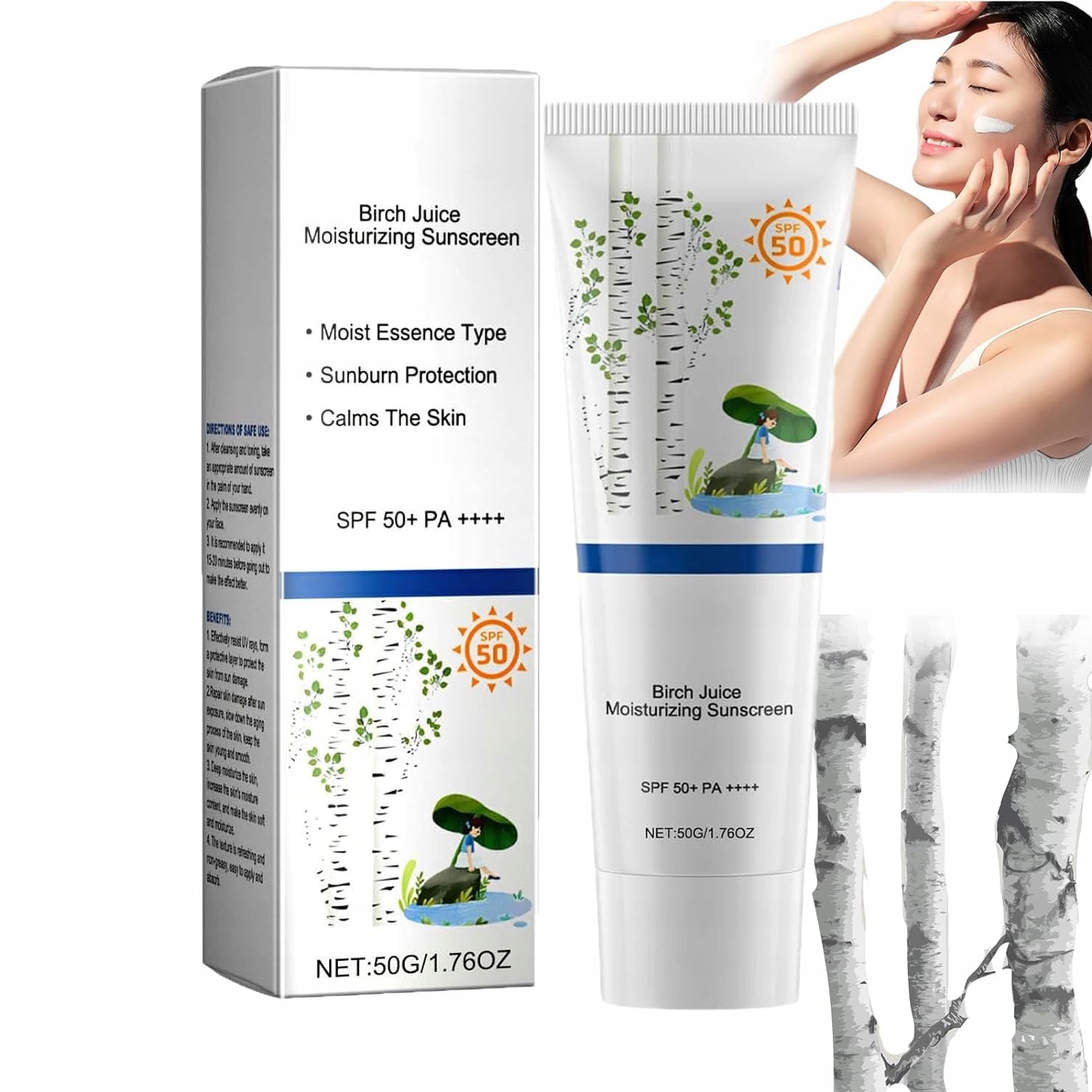 Birch Juice Moisturizing Sunscreen, Korean SPF 50 PA Hydrating Sun