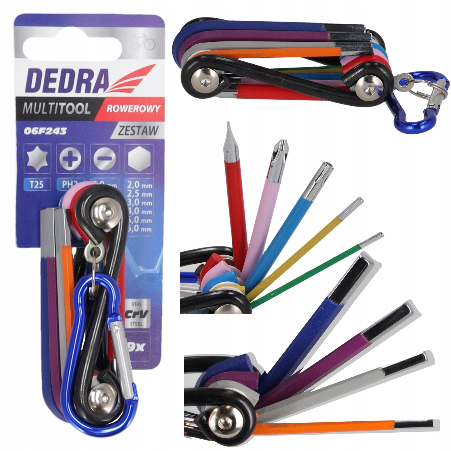 Zestaw Kluczy Dedra Hex PH2 Torx Płaski Naprawczy Rowerowy Multitool 9w1