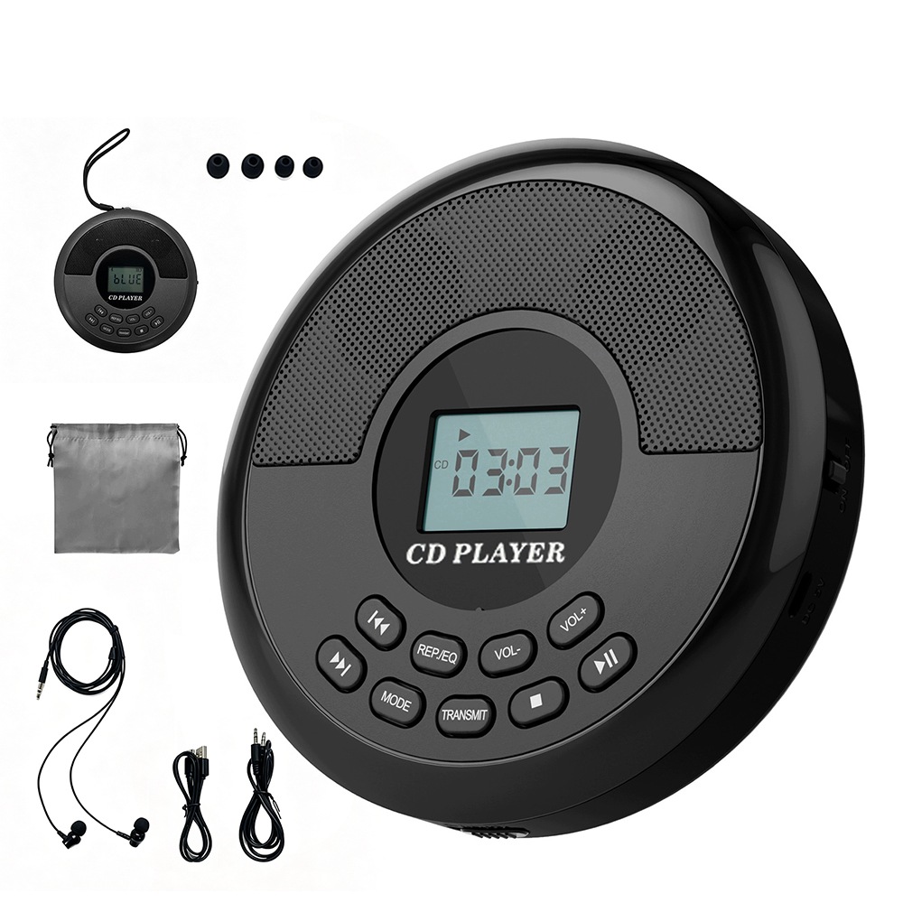 CD MP3 přenosný Bluetooth, Aux výstup, hudební přehrávač černý