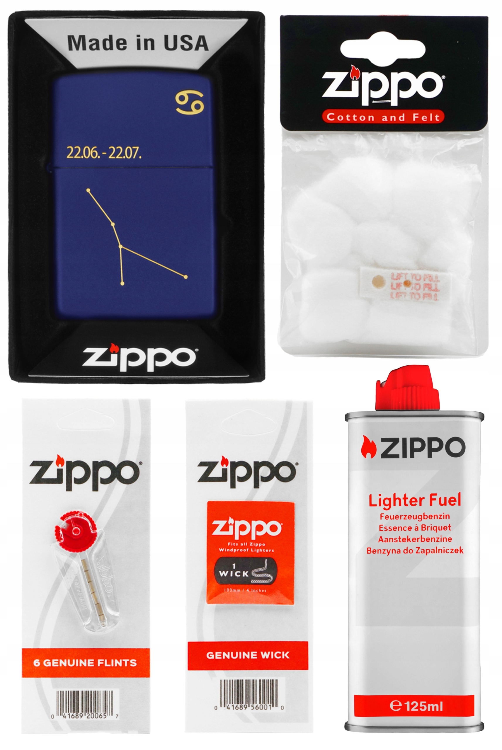 Zapalovač Zippo Zodiac Cancer Design Rak Benzín Kameny Knoty Vatka