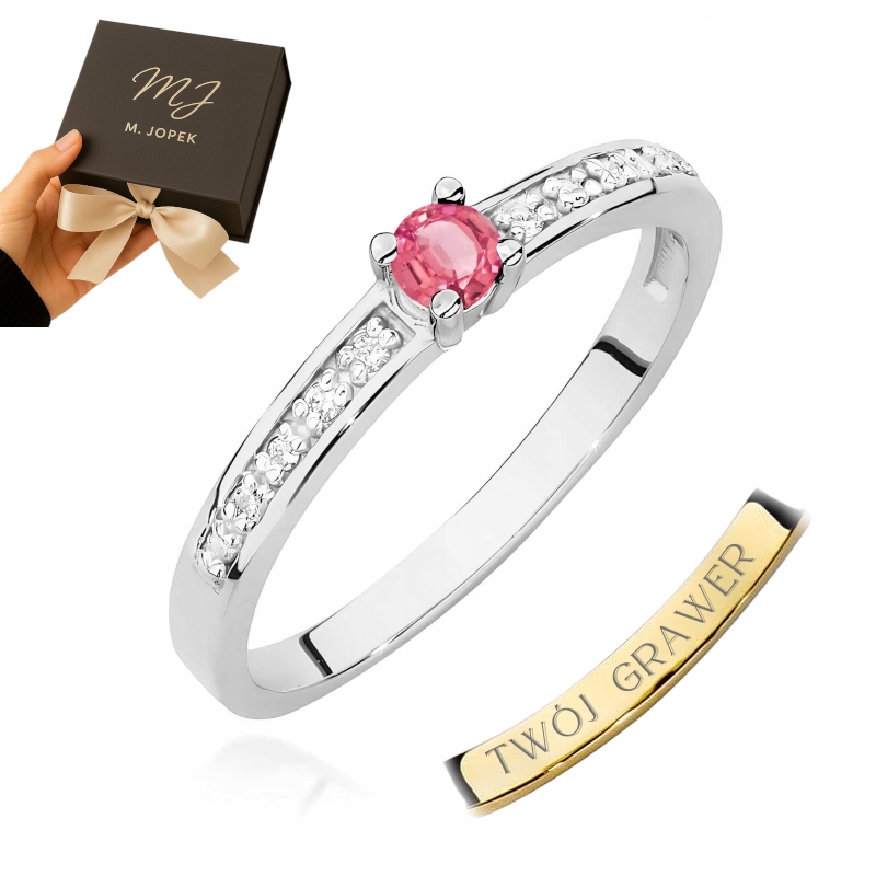 Prstýnek Bílé Zlato 585 S Růžovým Topazem 0,15 ct Gravírování M.jopek