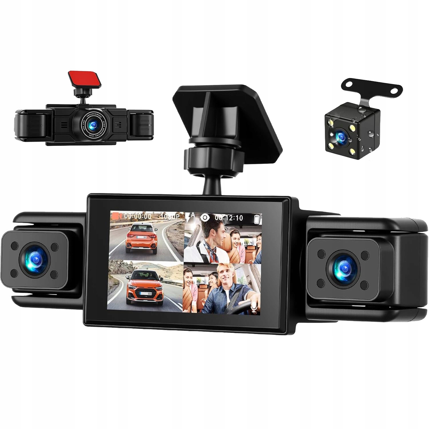 Kamera samochodowa 2" Full Hd 1080P 4 obiektywów Przód z Detekcja ruchu