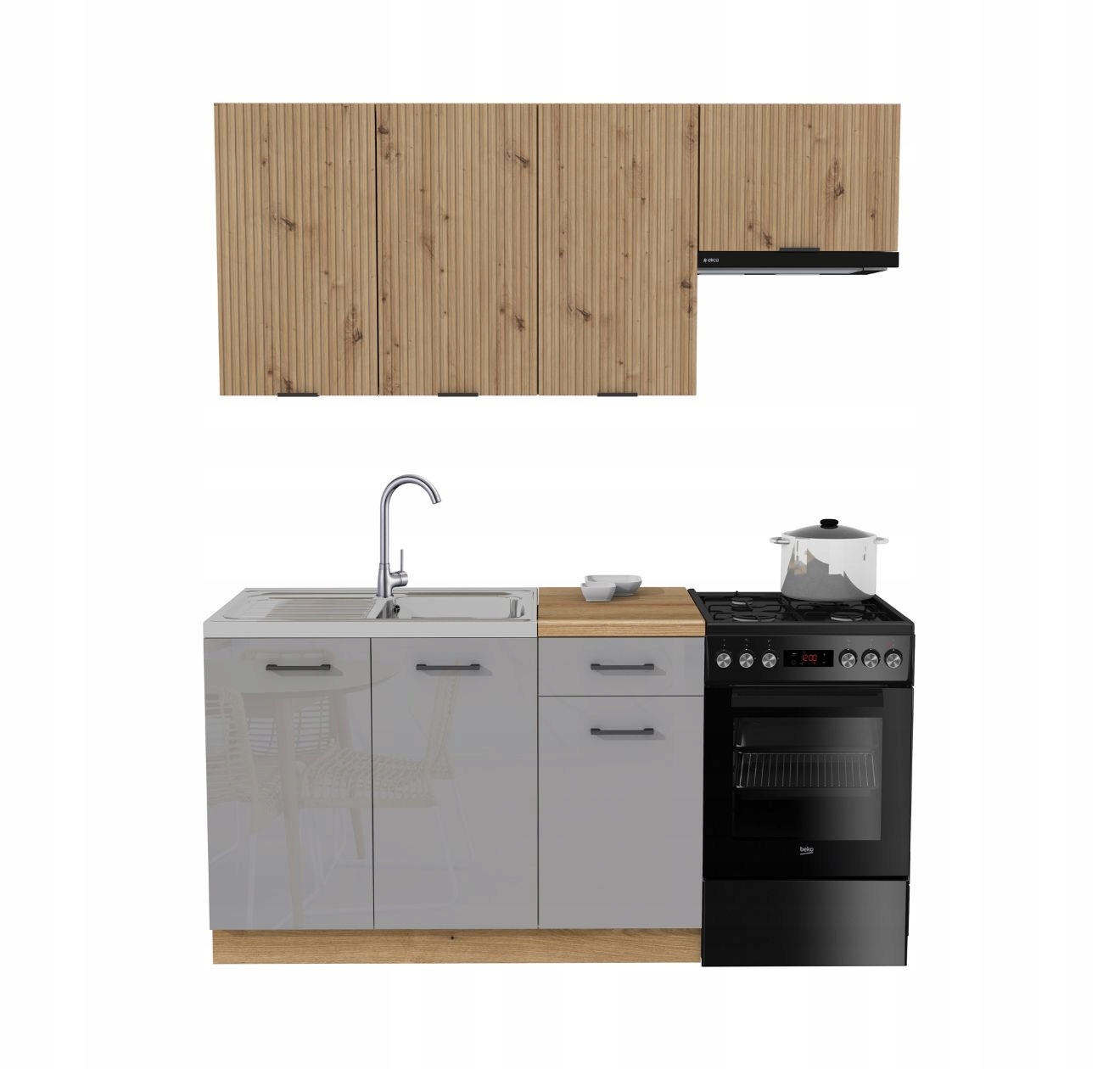 Kuchyňská sada 170 Mix Šedý Akryl Lesk/RYFLA Dub Artisan deska Dub Evoke