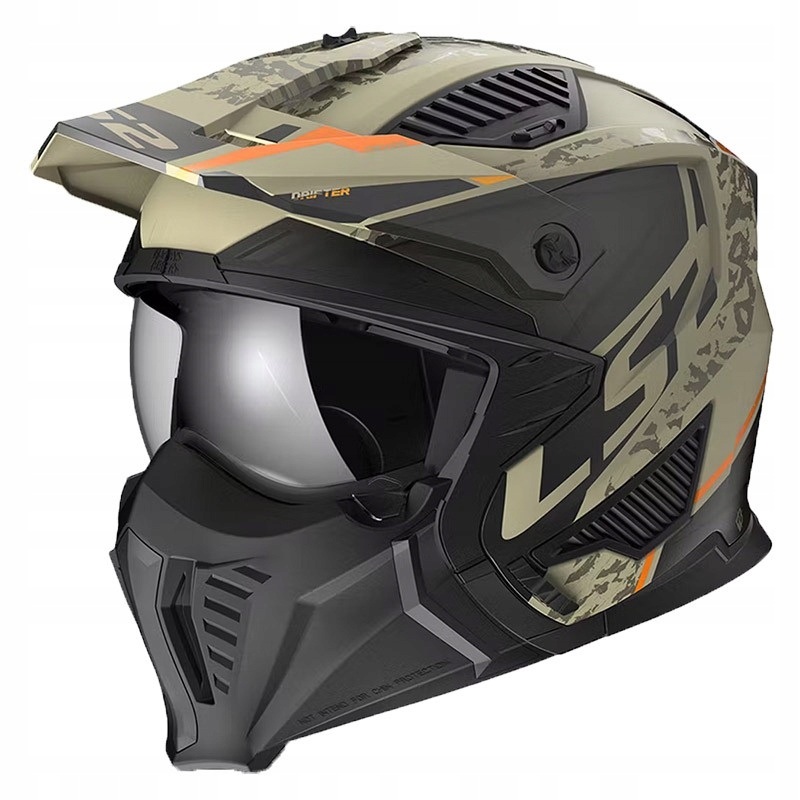 LS2 OF606 Drifter Devor Matt Sand prilba s odnímateľnou čeľusťou M