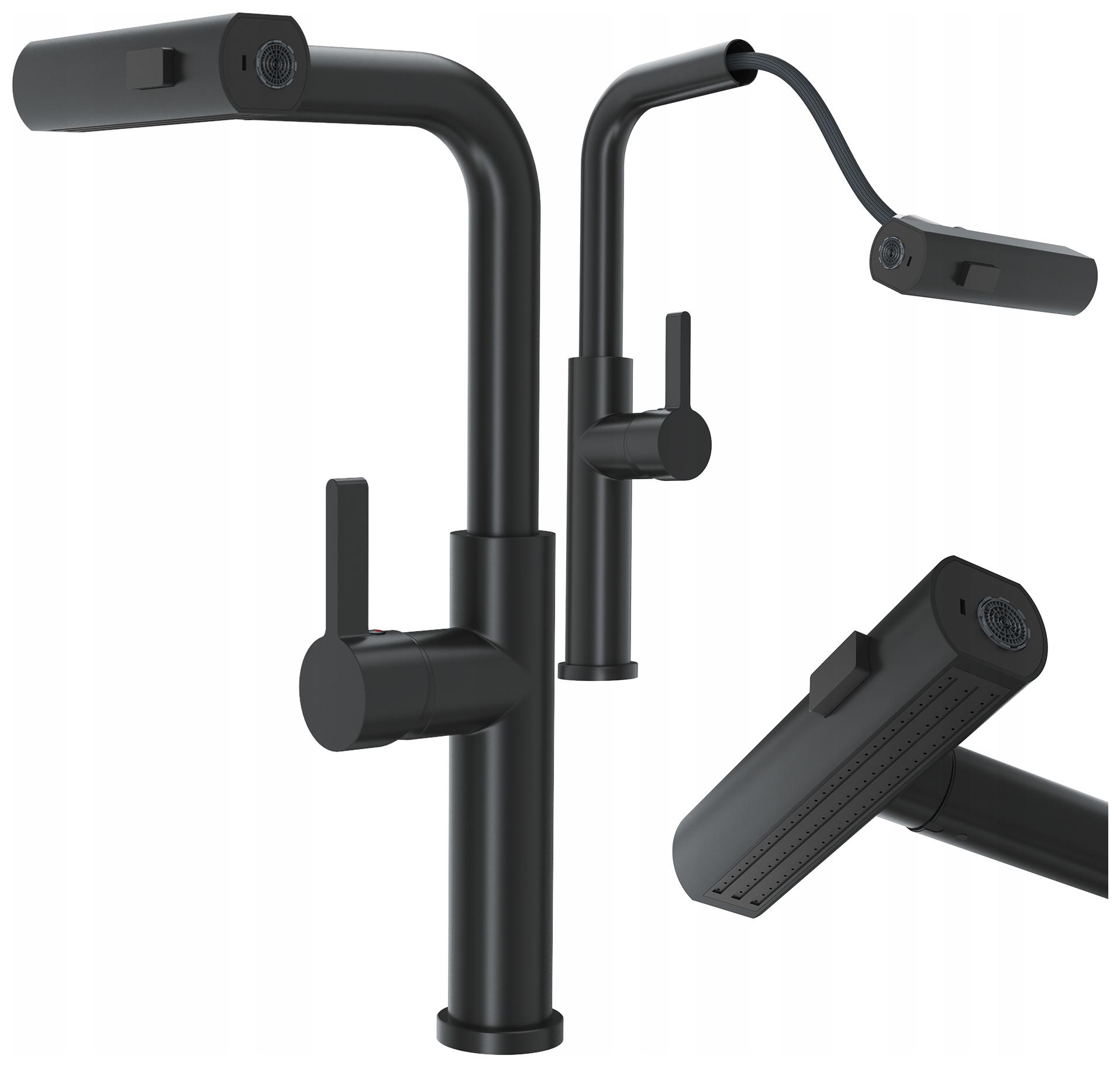 Kuchynská Batéria S Výsuvnou Sprchou Čierna 3 Režimy Prúdu Vody Kohútik Giro