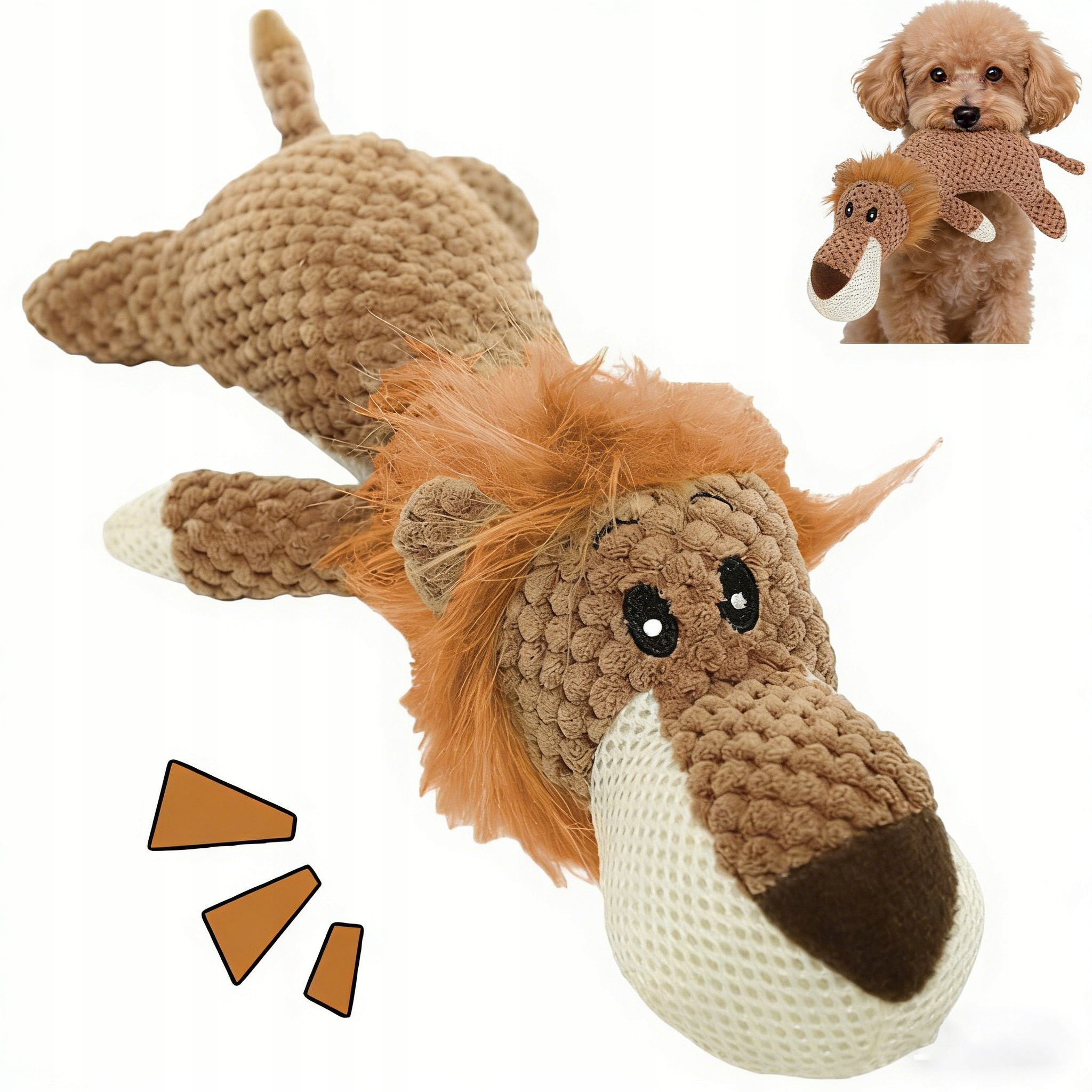 Levně Hračka Pro Psa A Kočku Plyšová Kousací Pískací Vycpaná Silná 34,6x14,5x6 cm Lev