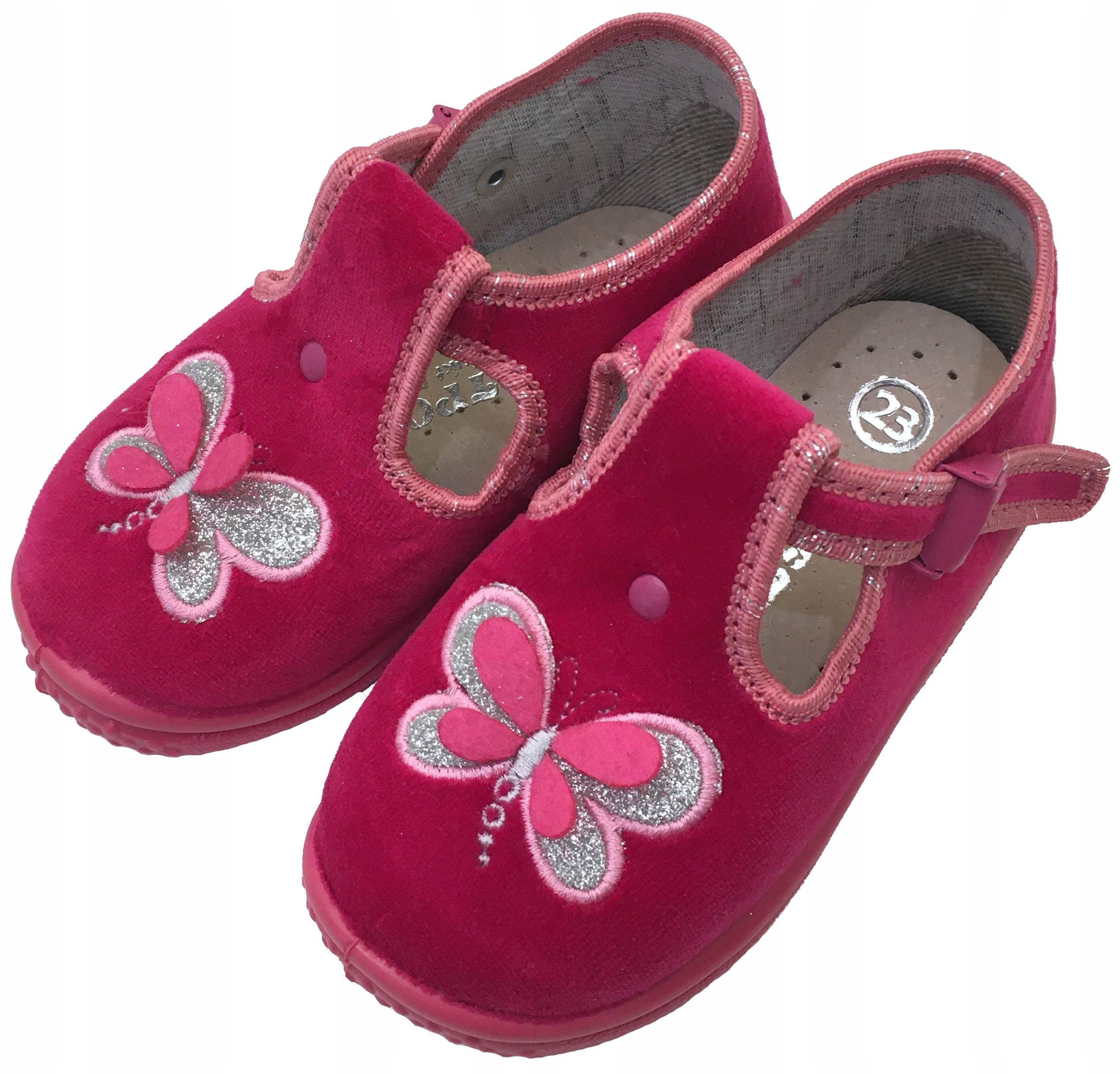 

Buciki welurowe różowe z motylkiem r. 21 Zetpol