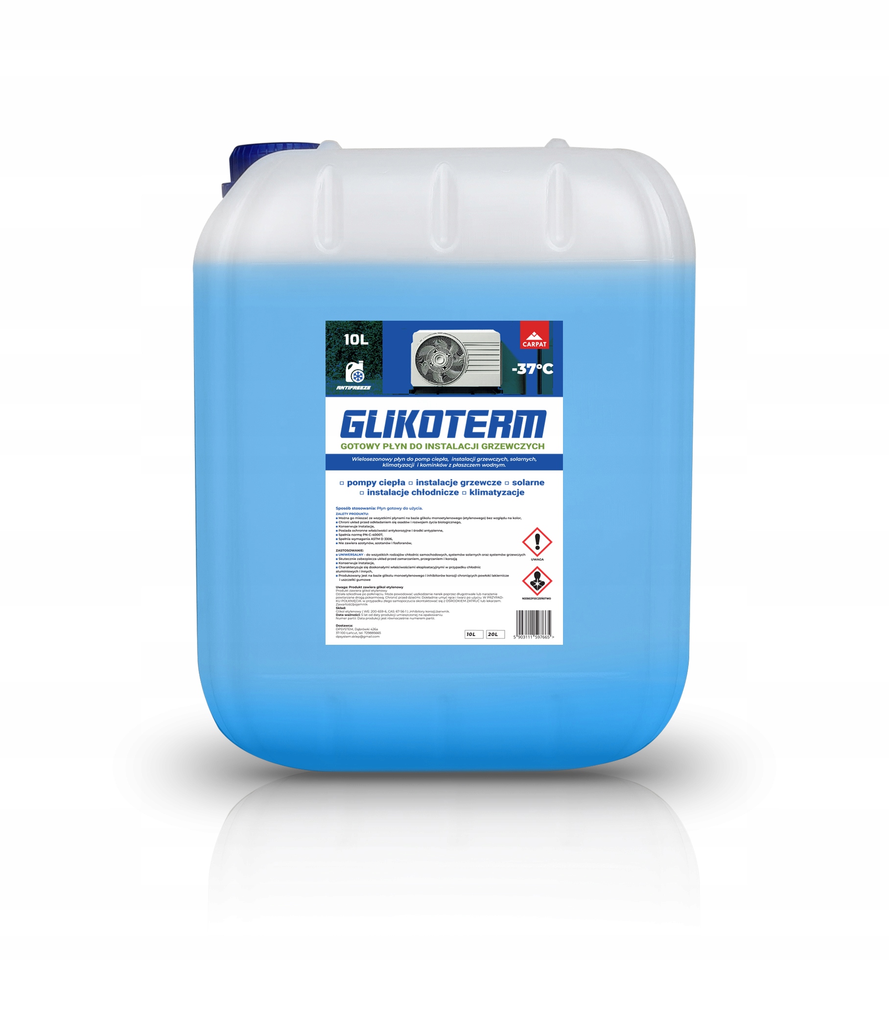 Tekutina pro topné systémy Etylenglykol hotová 20L -37°C Carpat