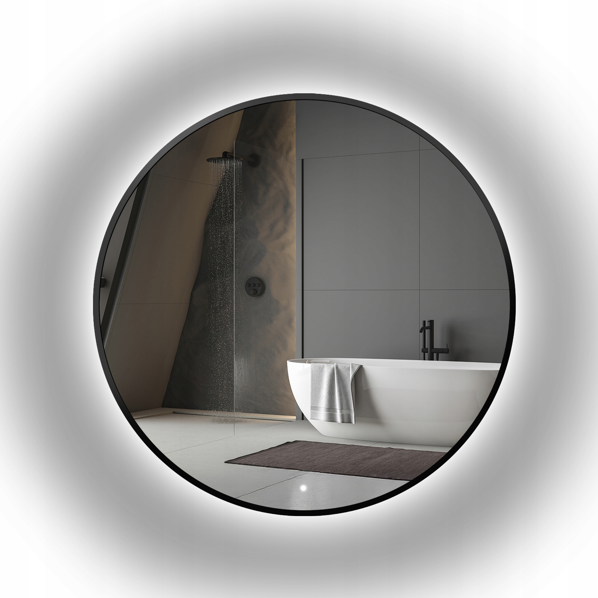 Zrcadlo kulaté Otylia v černém rámu Mdf Slim s Led podsvícením Fi 200