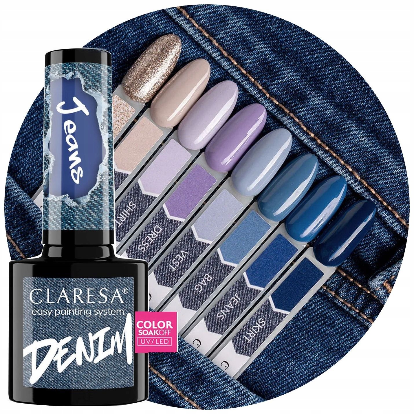 Claresa Denim cała Kolekcja lakierów hybrydowych Niebieskie odcienie 8szt