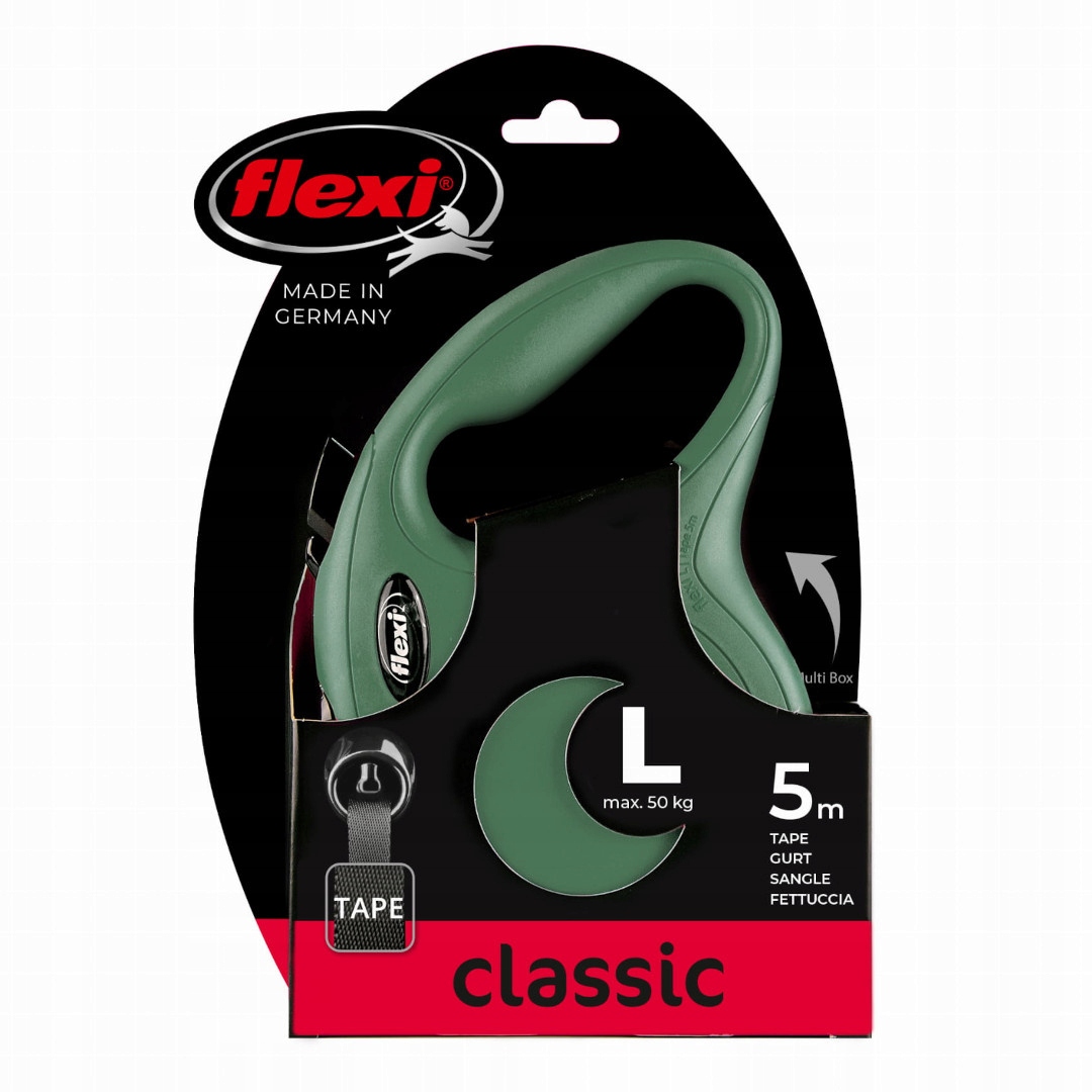 Levně Flexi New Classic L Páska 5M Automatické Vodítko pro psy do 50 kg Olivová
