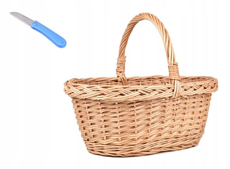 Proutěný košík na houby do lesa, zelenina nůž