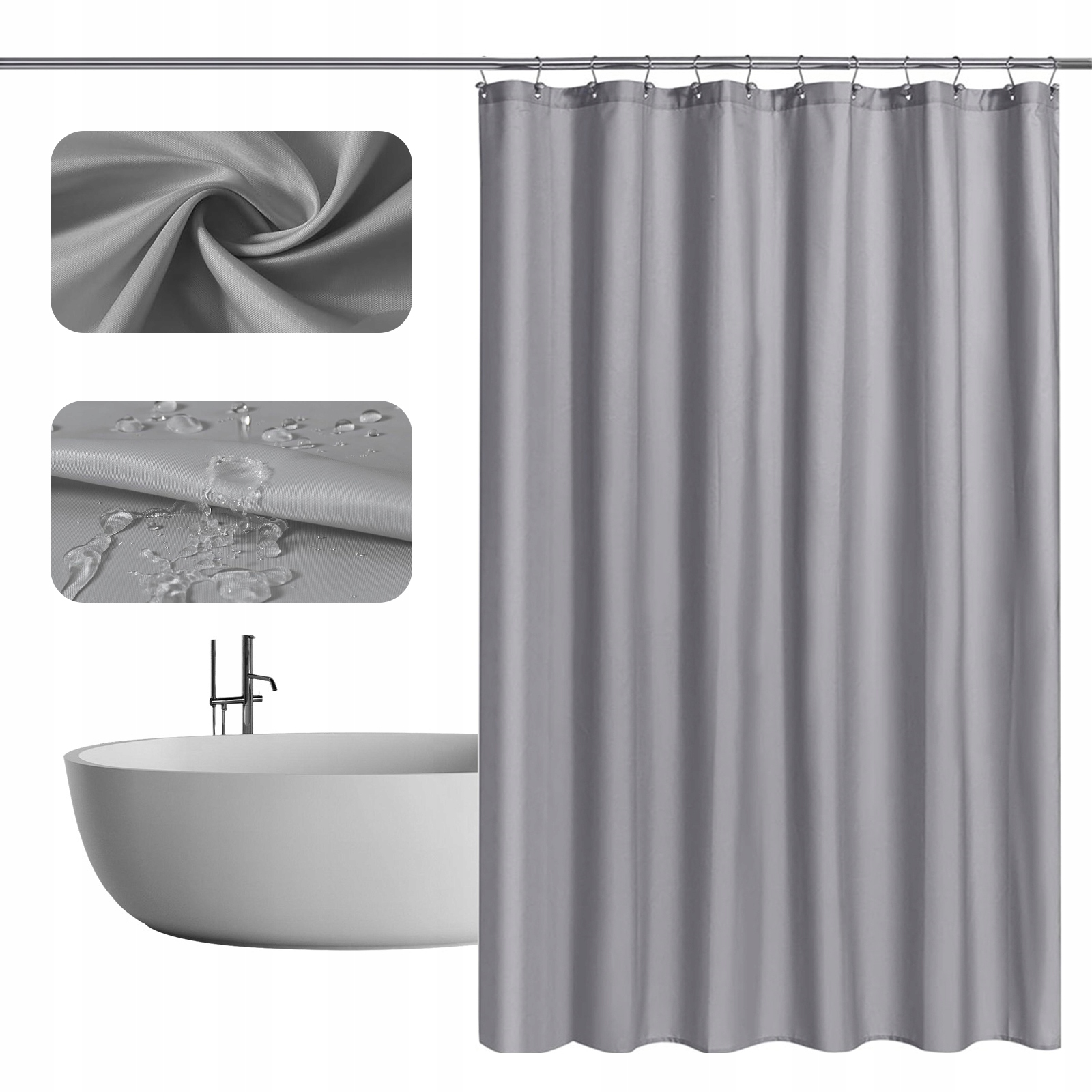 Sprchový Curtain S Háčky, Textilie Odolná Proti Plísně, Voděodolná, Světle Šedá, 200X240