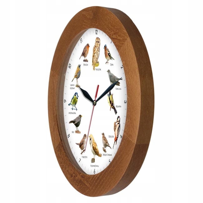 

Zegar głosy ptaków drewniany solid2 jasny dąb