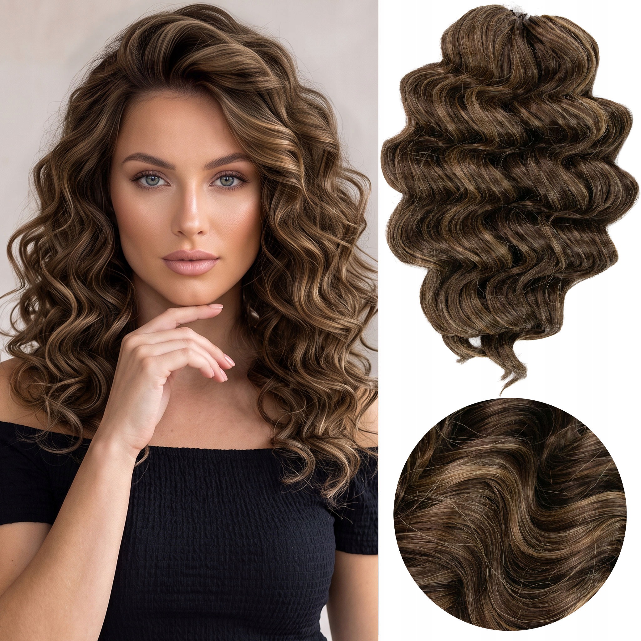 Włosy syntetyczne fale Afroloki Amelia Pro 30cm 200g brąz balayage pasemka