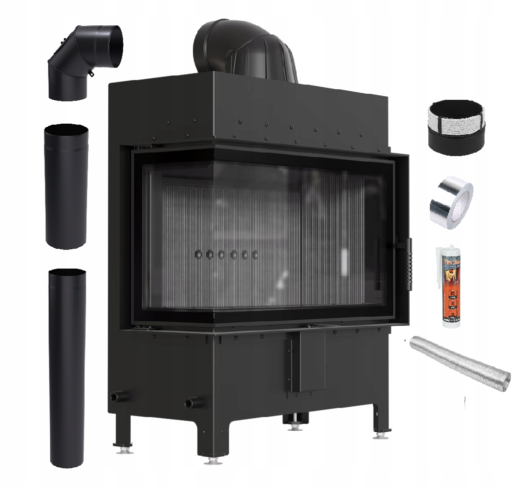 Krbová Vložka Lucy 14 kW Levá Černá Ocelová Ekodesignová Sada