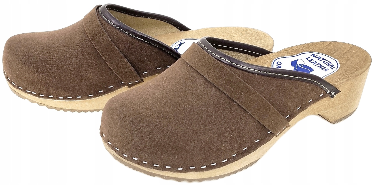 Medyczne Chodaki Drewniaki Klapki Skóra Zamsz *37 Marka Halskór