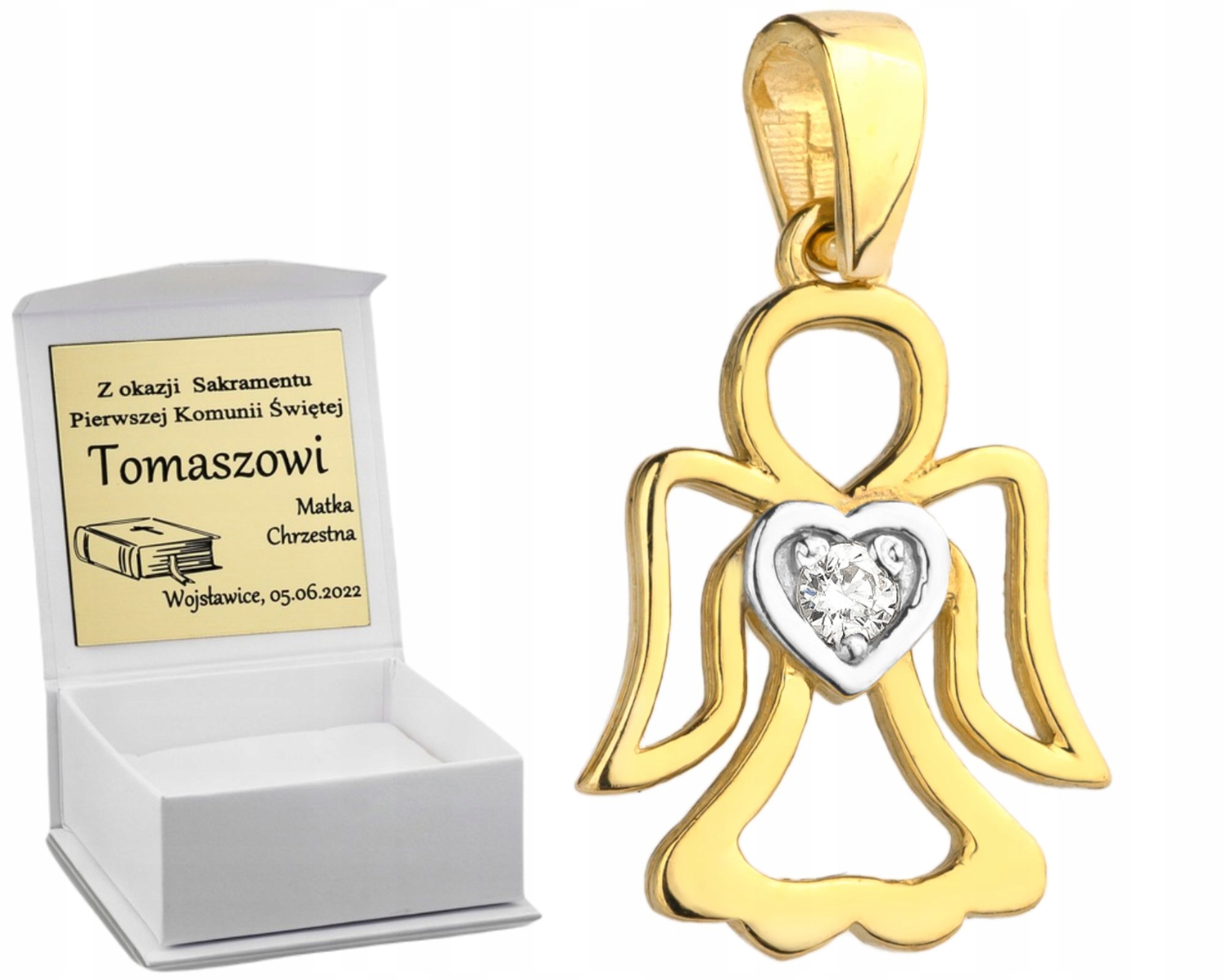 Zlatý Přívěsek Andílek Se Zirkonem V Srdíčku 585 Gravírování