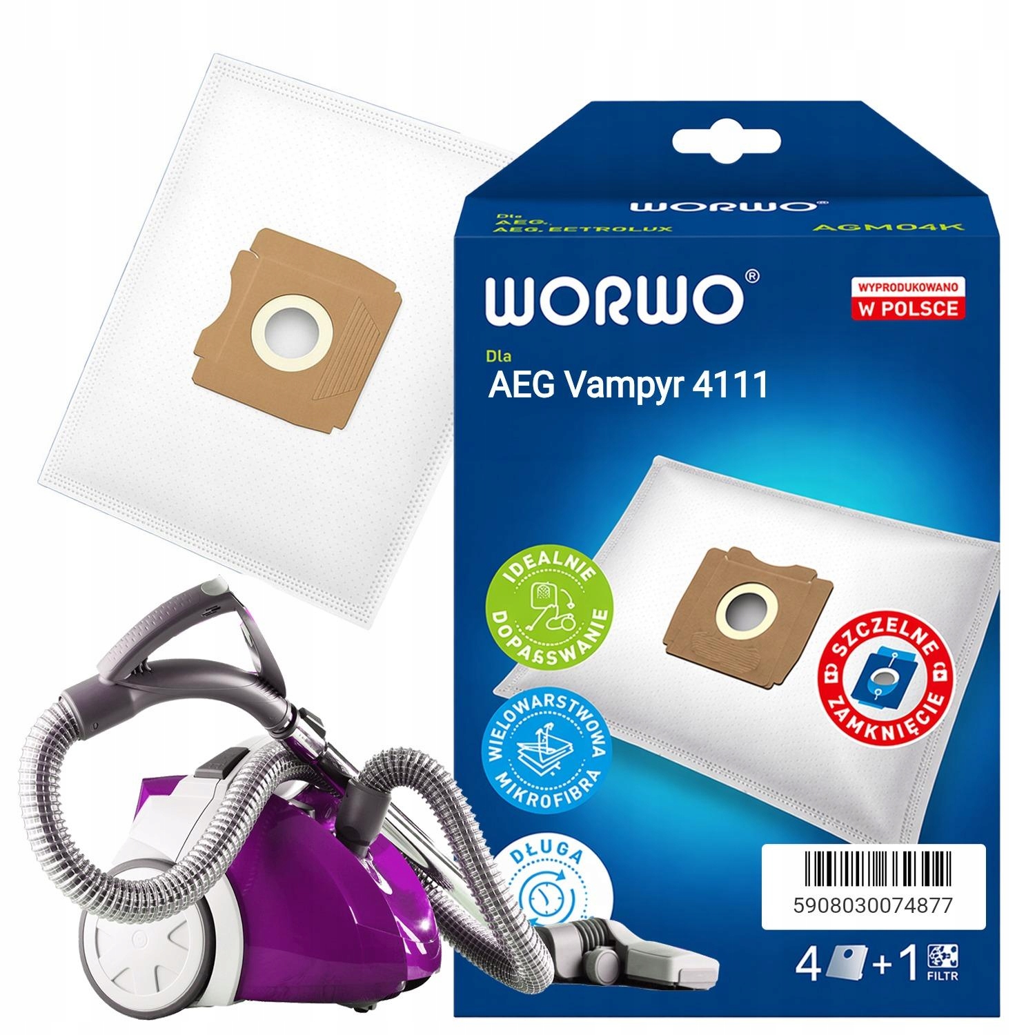 Worki Do Odkurzacza Aeg Vampyr 4111 AGMB01, 4 Sztuki, Filtr,