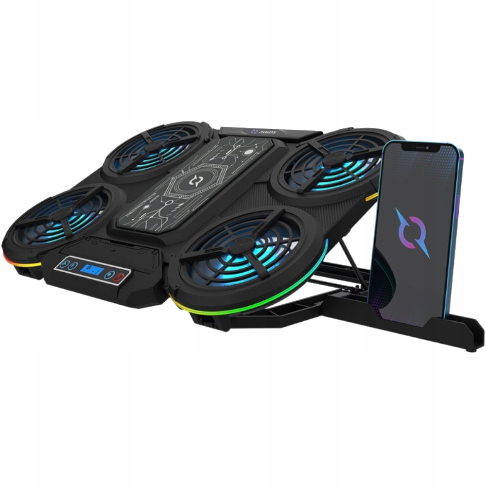 Chladící podložka pod notebook Aqirys Zenith, LCD Rgb, držák na telefon
