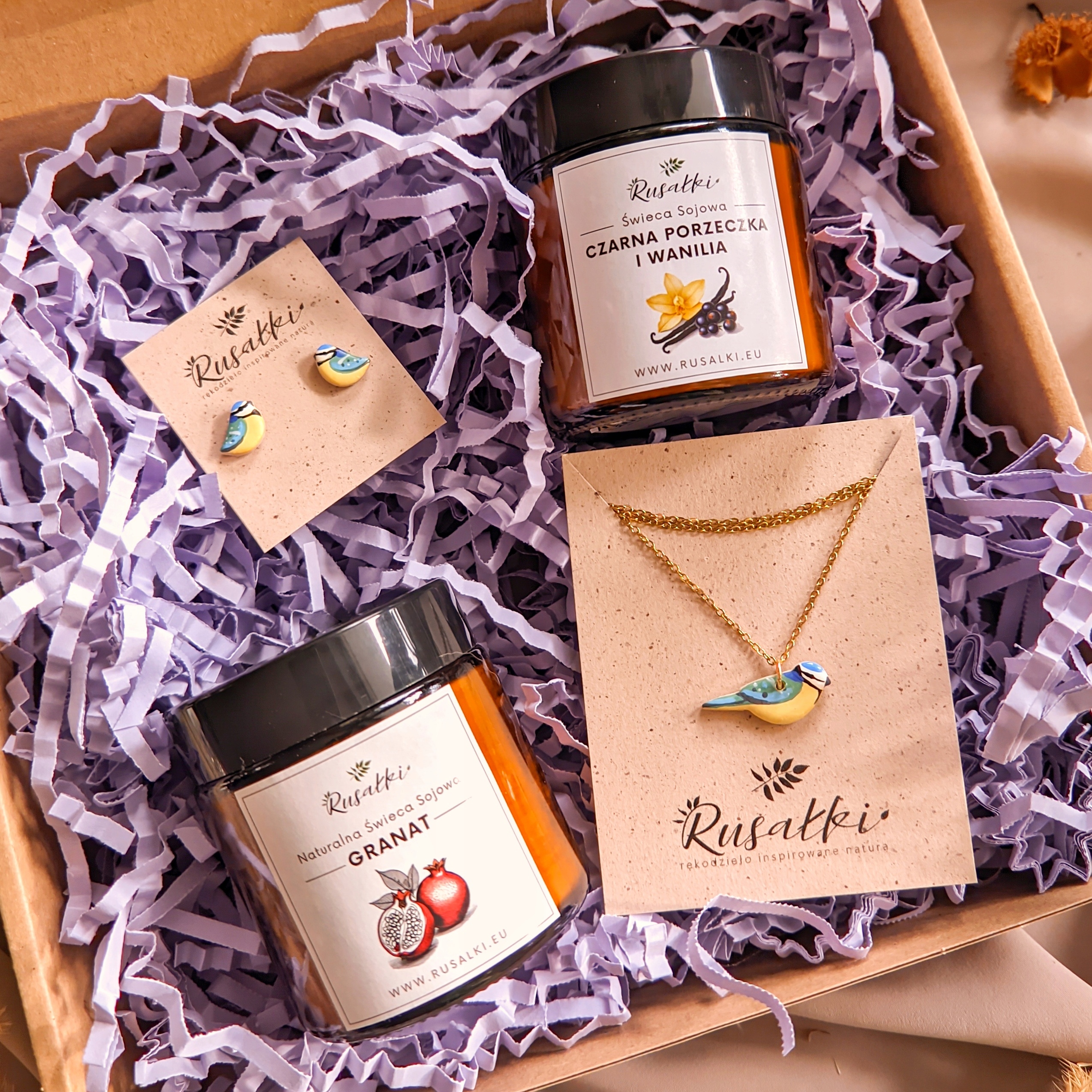 Sada Sýkorka Modra a Svíčky dárek k narozeninám, sójové svíčky, boho