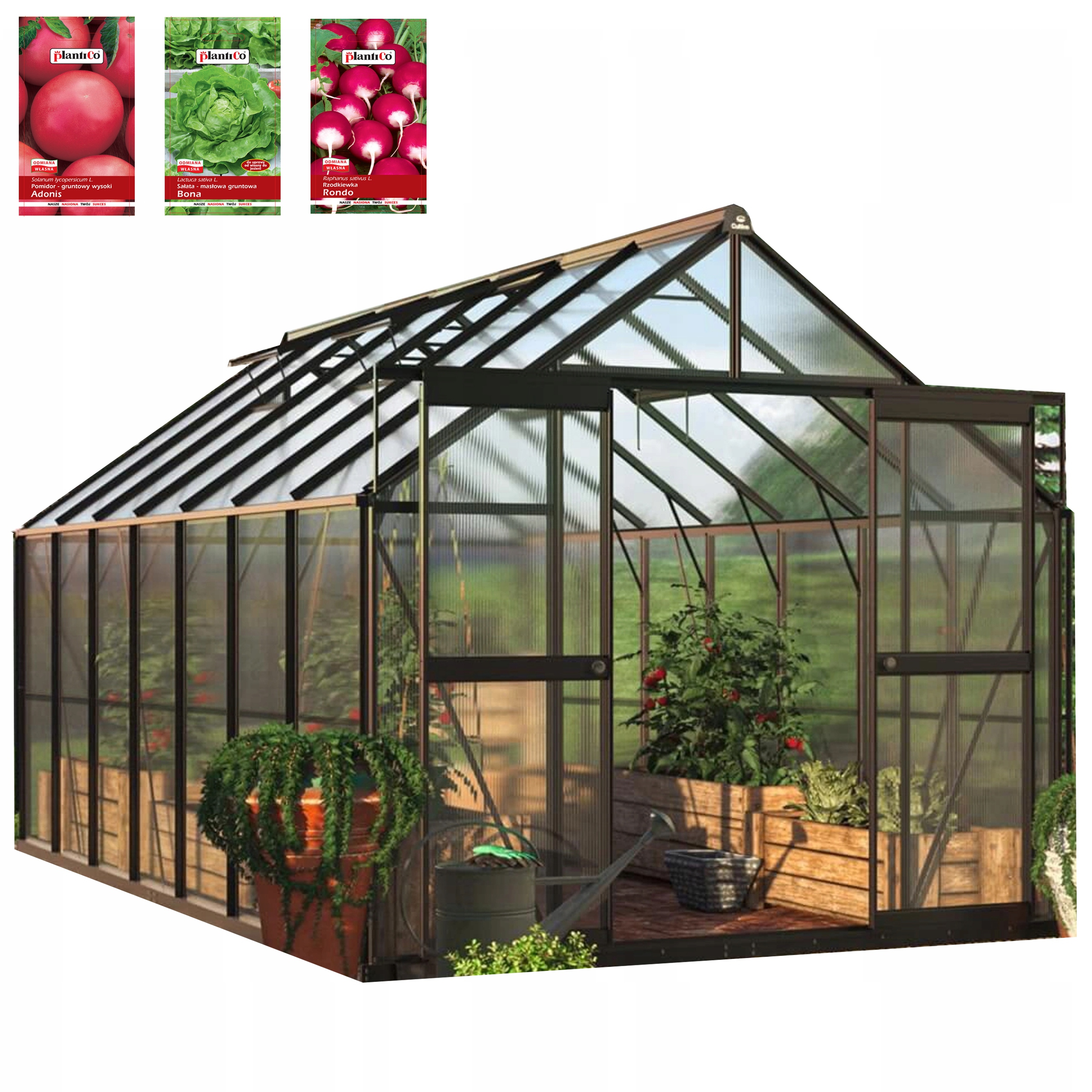 Zahradní skleník z polykarbonátu 3x4, zasouvací, silný, 429x244 cm, 4x3 cm, černý