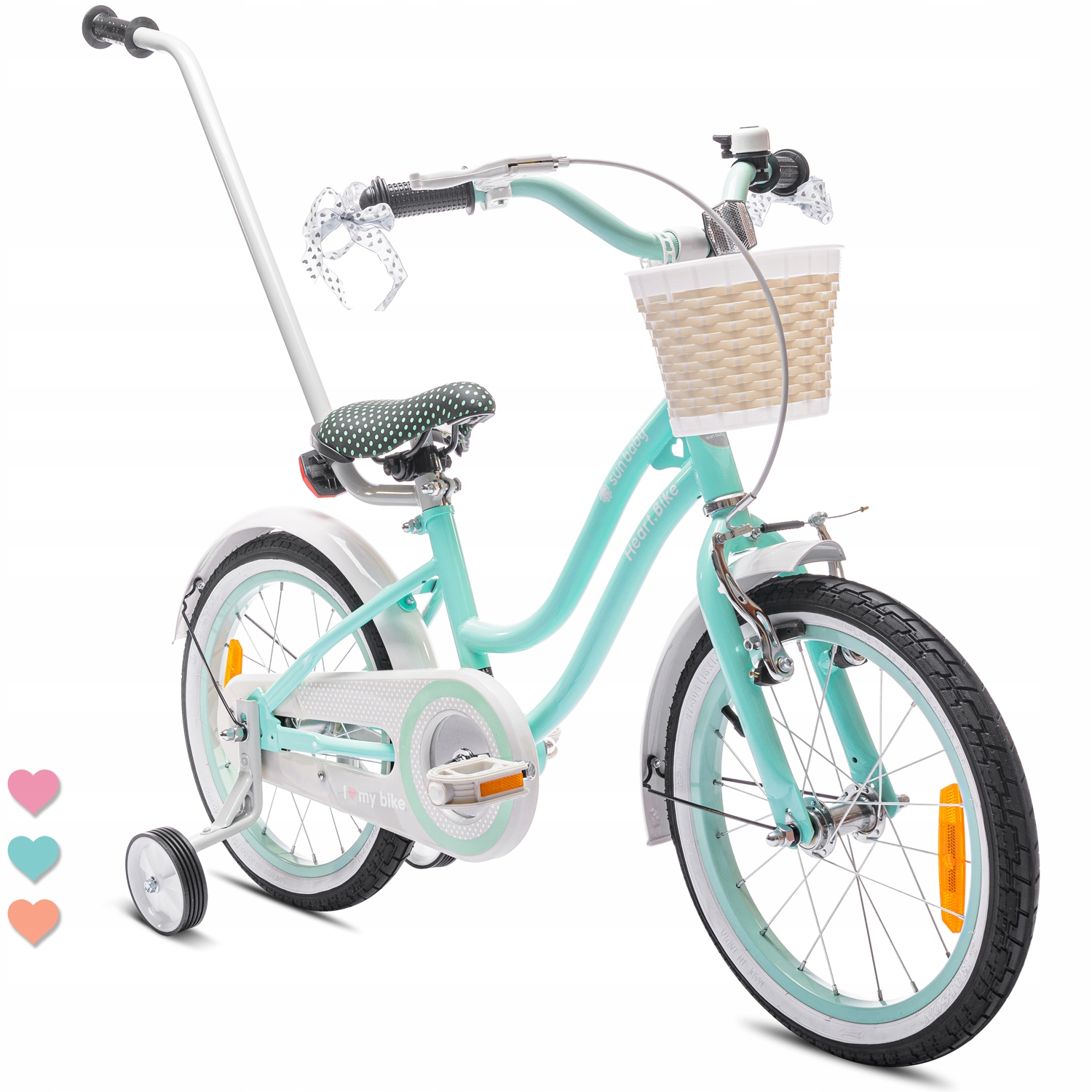 

Rowerek dla dziewczynki 16 cali Heart Bike miętowy