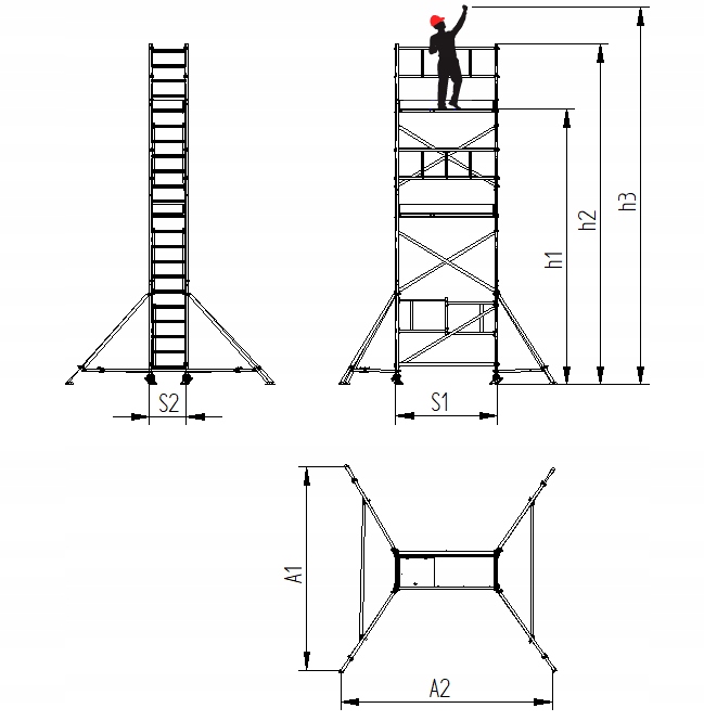 Rusztowanie aluminiowe jezdne LEVVEL EASYGATE 7.3m Waga produktu z opakowaniem jednostkowym 165 kg