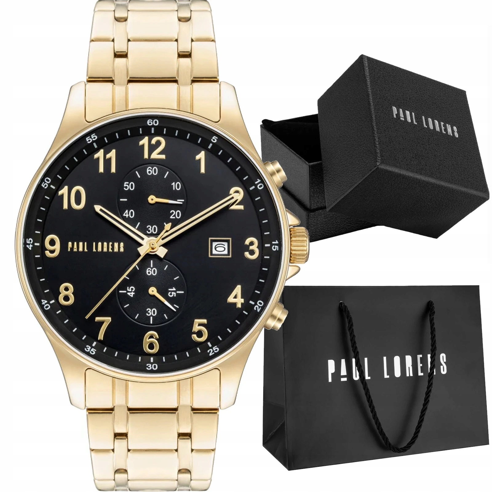 Pánské hodinky zlaté – ocelový náramek s datumovkou a stopkami – pro tatínka