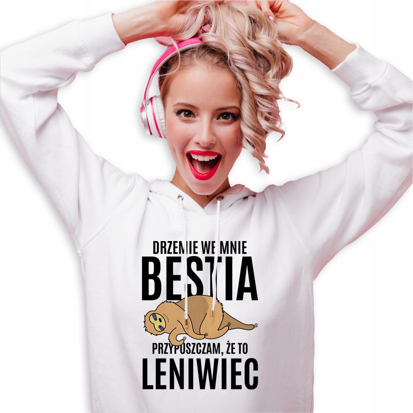 Mikina Bílá Kapuce Na Dárek Narozeniny Dřímá Ve Mně Lenochod M