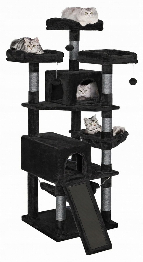 Drapak Pro Kočky Černý Domeček Budka Dřevo Věž XXL 164 cm