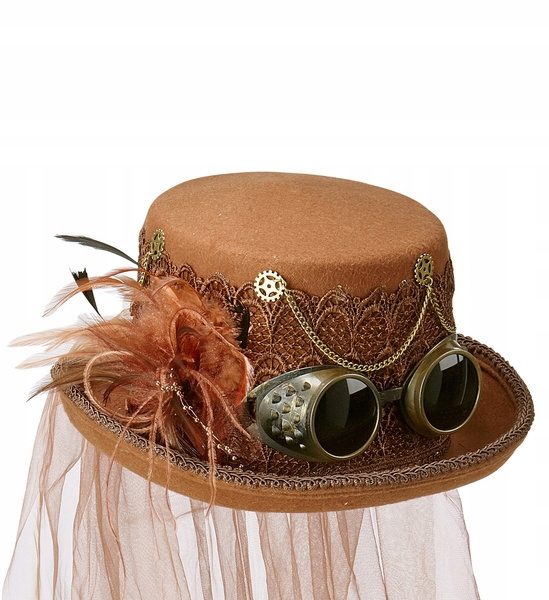 Cylinder Klobouk Steampunk S Závojem Hnědý Karneval