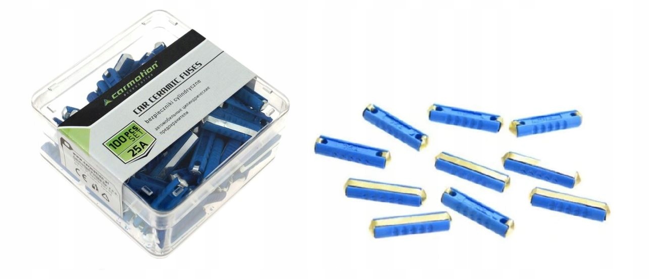 BEZPIECZNIKI CYLINDRYCZNE 25A 10 SZTUK