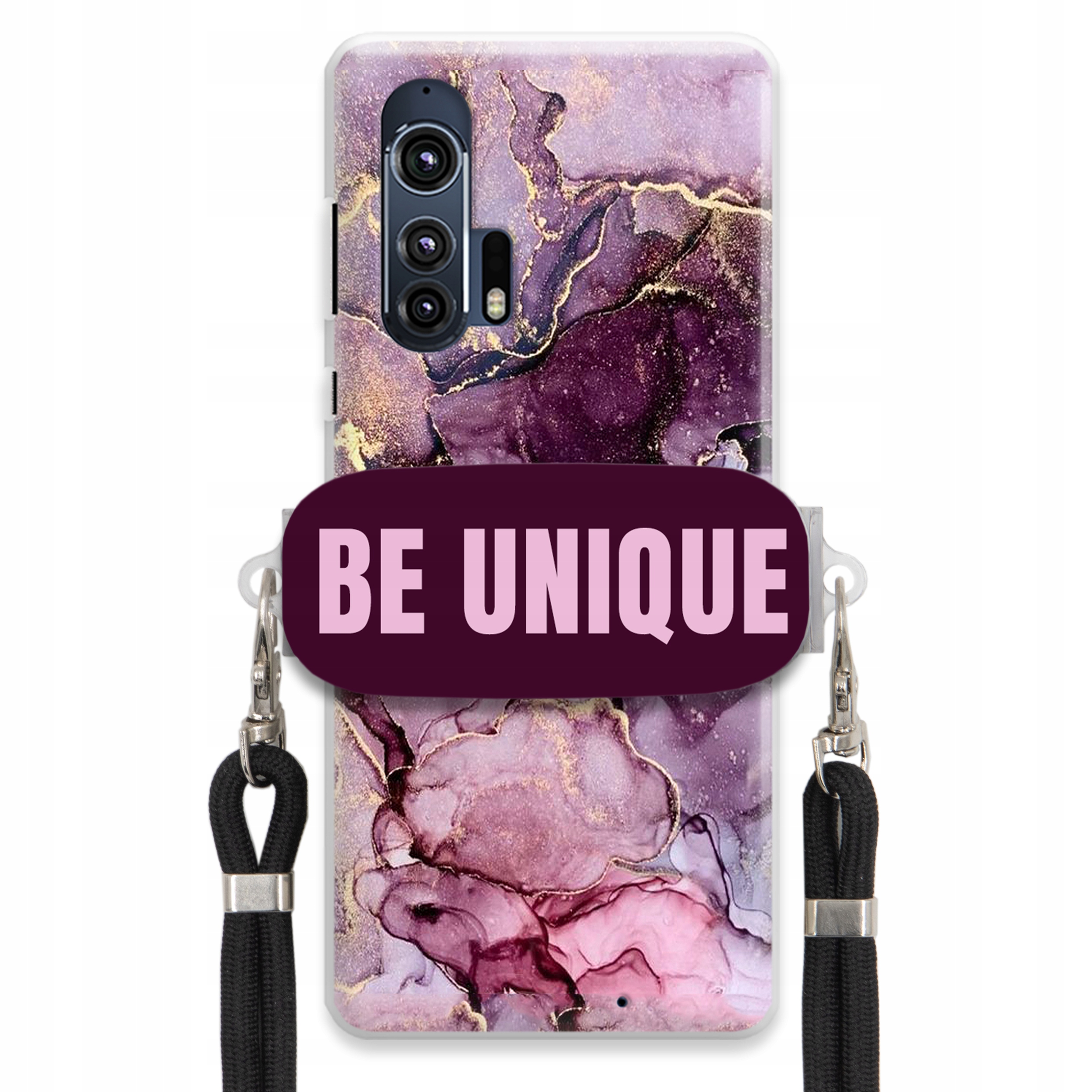 Puzdro pre Motorola Edge Plus držiak na šnúrku Čierny fialový mramor