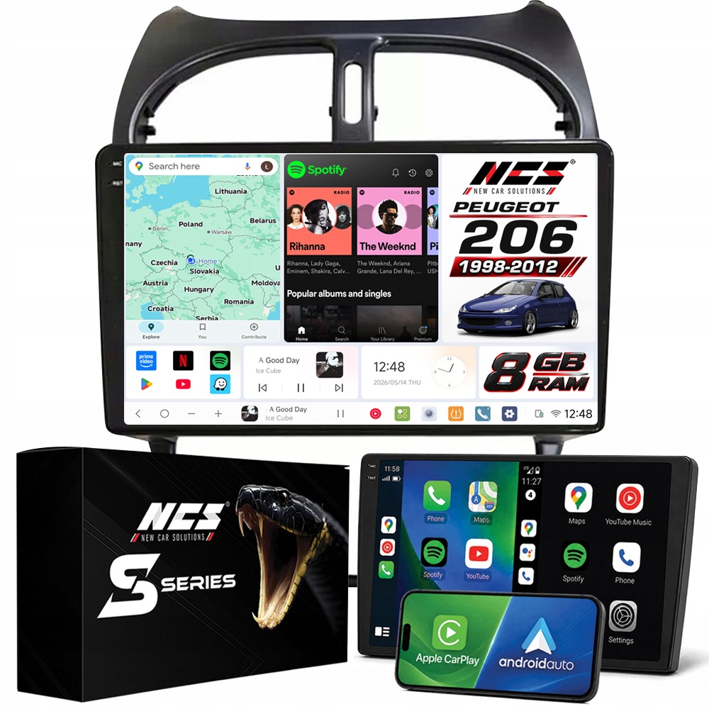 Rádio Navigace Ncs DS9 Peugeot 206 206CC 1998-2012 Android 8GB Lte 9″