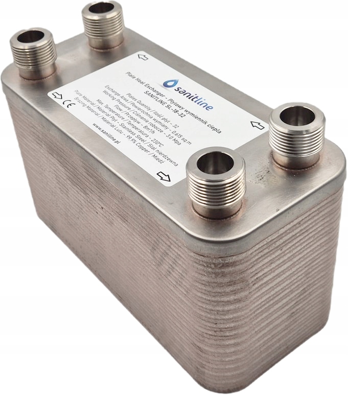 32-DESKOVÝ Výměník Tepla Sanitline SL-18-32 Výkon 40 kW Připojení 4x 3/4"