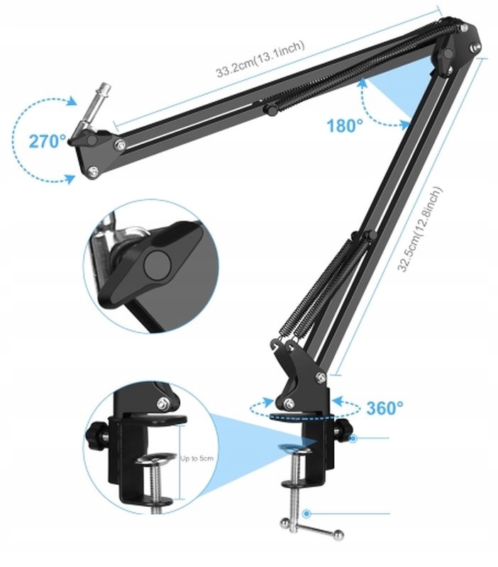 MIKROFON Kardioidalny USB POJEMNOŚCIOWY STUDYJNY + RAMIĘ Uchwyt + Filtr POP Zastosowanie studyjny