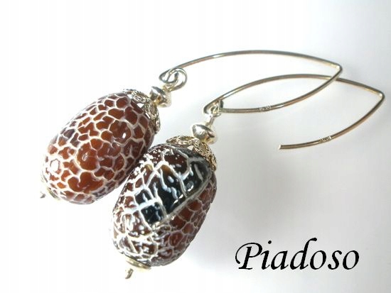 Achát Ohnivý stříbrné náušnice Přírodní