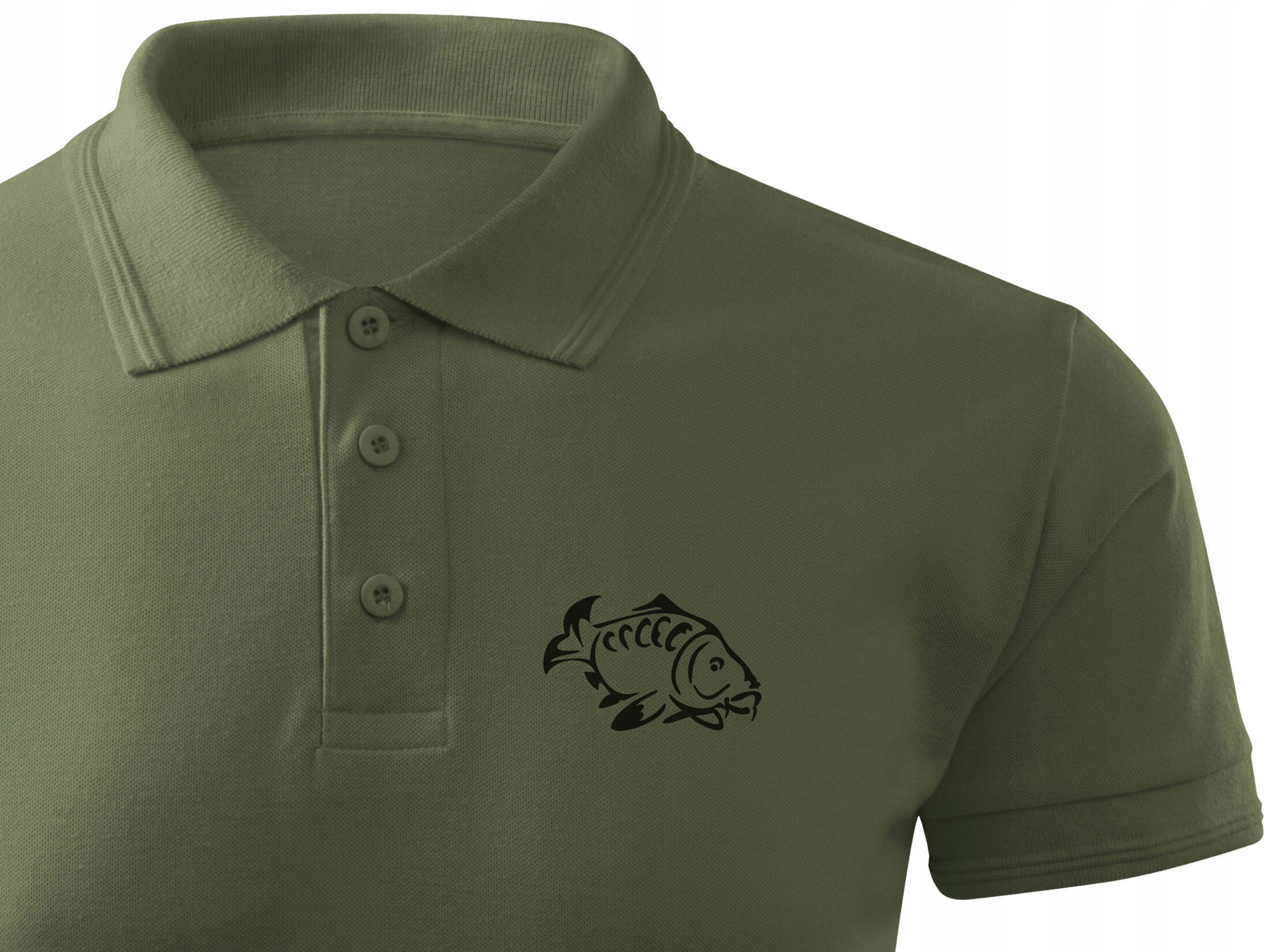 Wędkarska koszulka męska z krótkim rękawem na lato polo Khaki wzór Karp 3XL