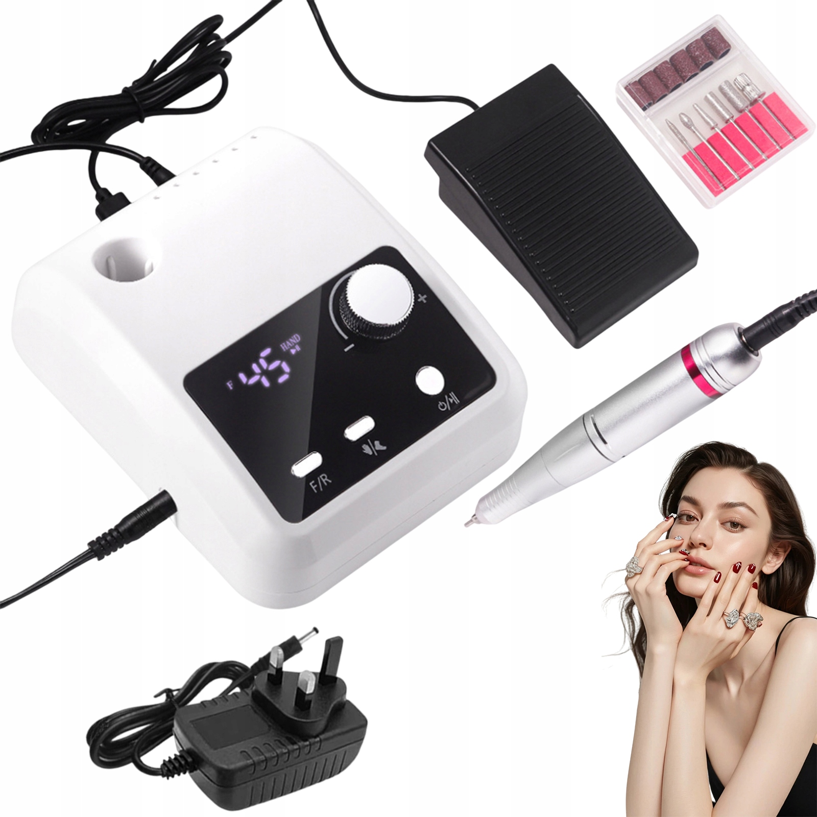 Sada Bruska Na Manikúru Pedikúra 45000RPM Profesionální 5 V 1 Bílá