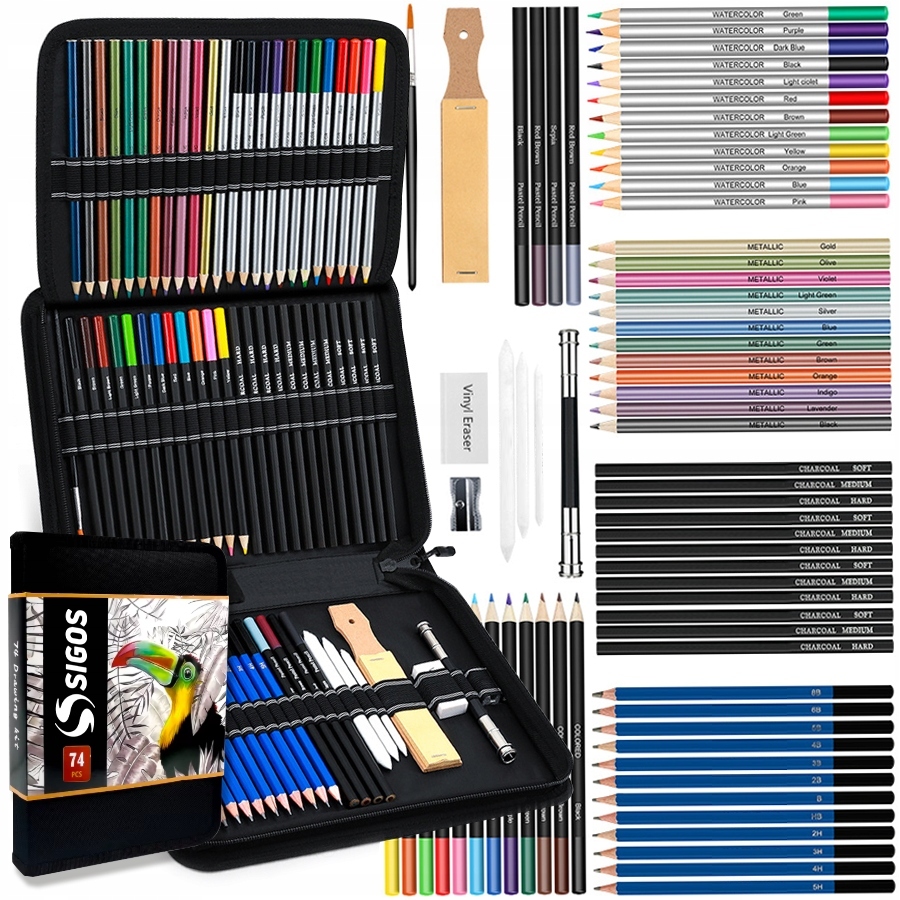 Набор карандашей для рисования эскизов профессиональный 75В1 цветные карандаши В ФУТЛЯРЕ