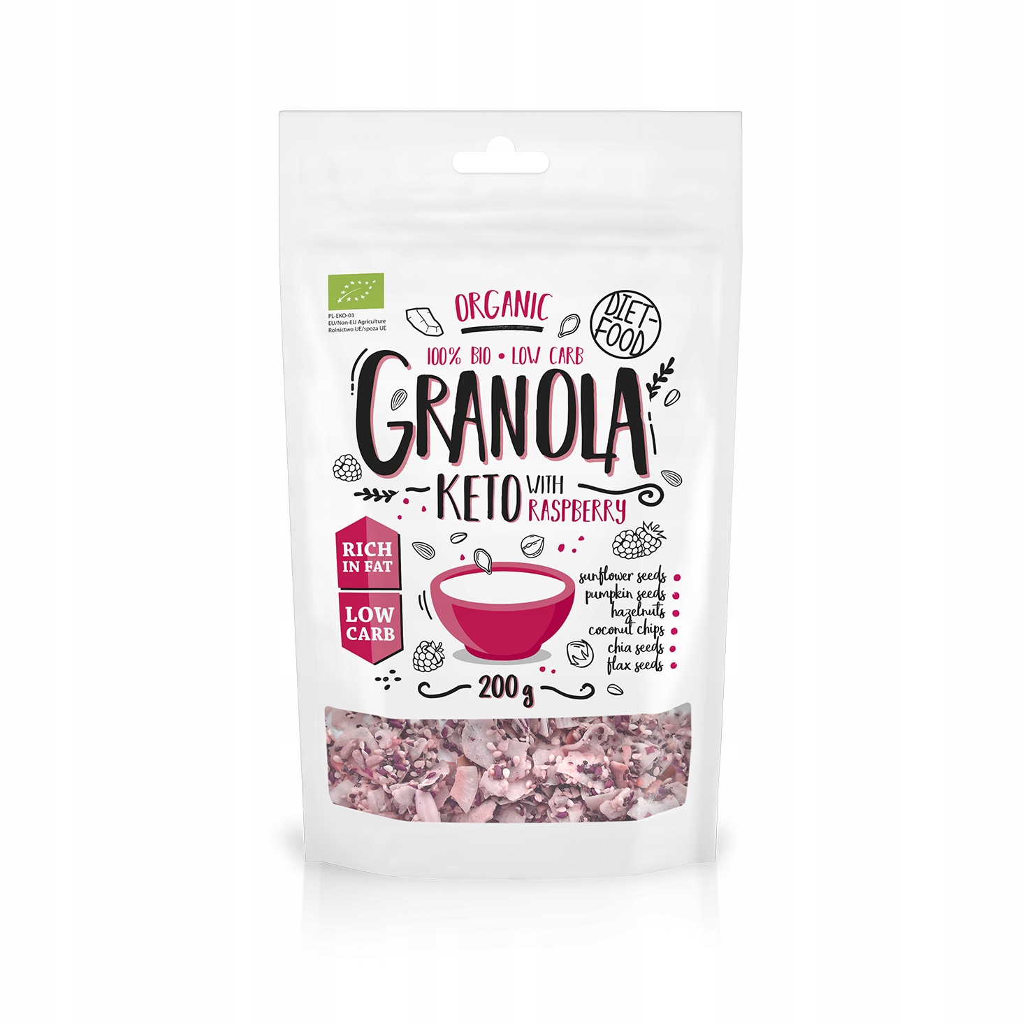 Levně 3X Diet Food Keto granola s malinami Bio 200 g