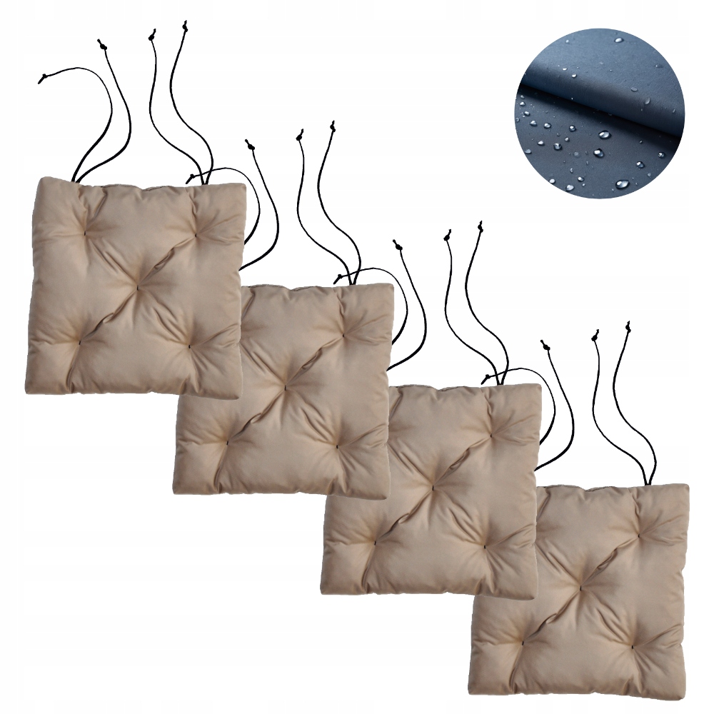 4x Wodoodporna Poduszka Ogrodowa Pikowana Wiązana na Krzesło Fotel 50x50 cm