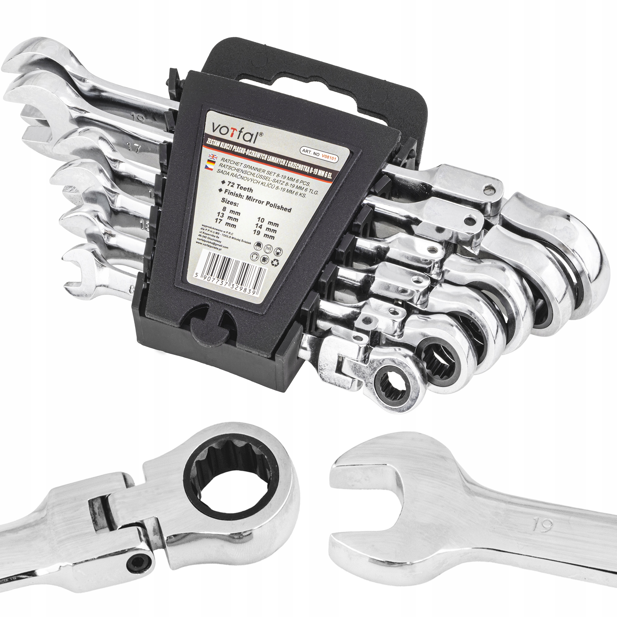 Klucze Płasko Oczkowe Z Grzechotką Łamane 8-19 MM