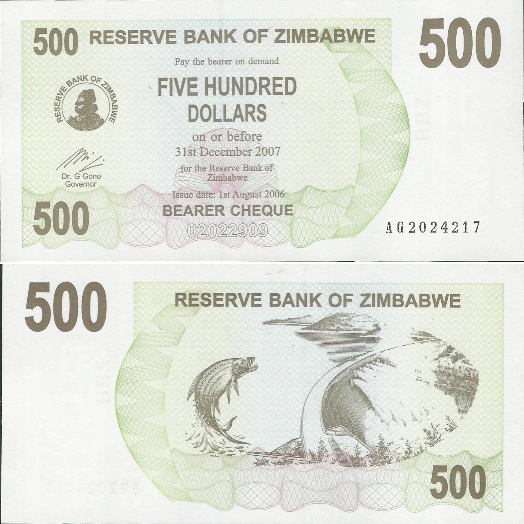 Zimbabwe 2006 - 500 Dollars Pick 43 UNC