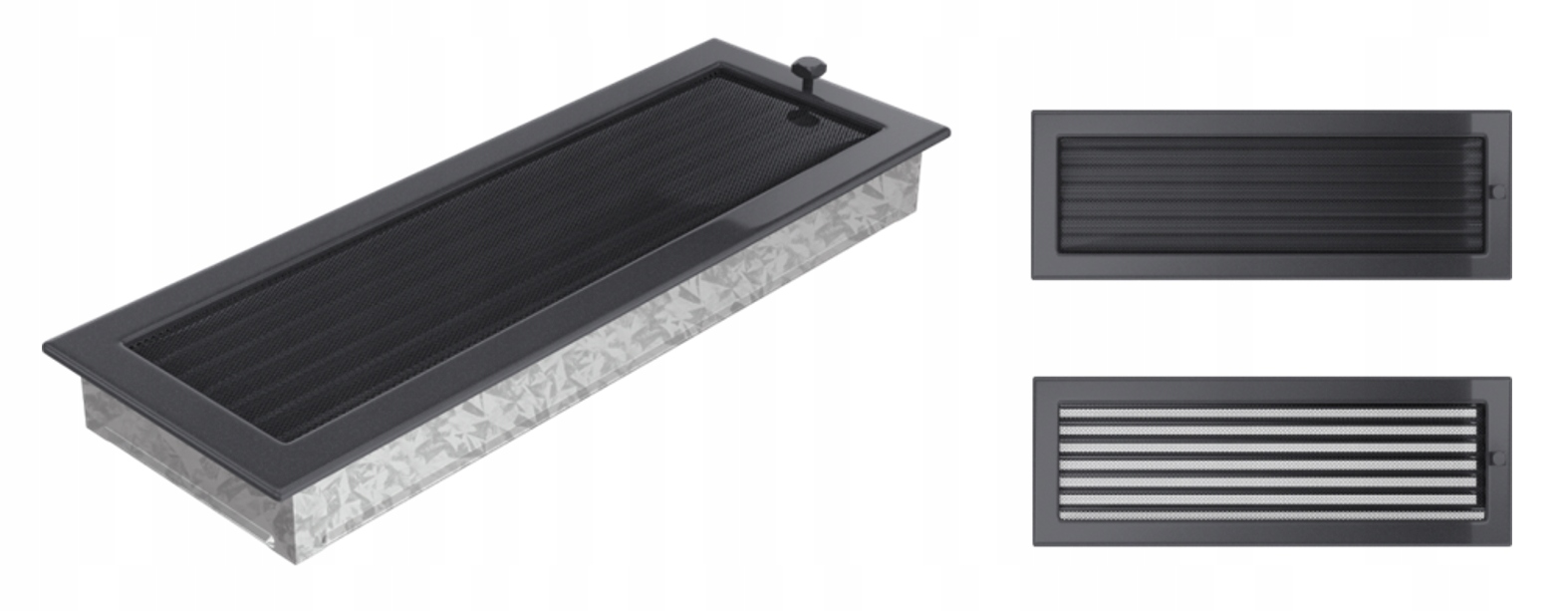 Ventilační mřížka 17x49 grafitová s pohyblivou žaluzií, velká pro krb