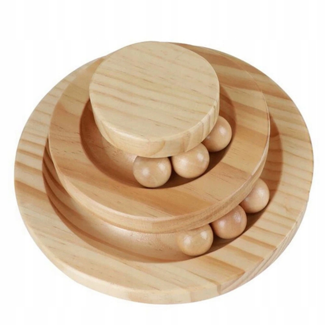 Levně 3-ÚROVŇOVÁ Dřevěná Hračka S Míčky Interaktivní Pro Kočky