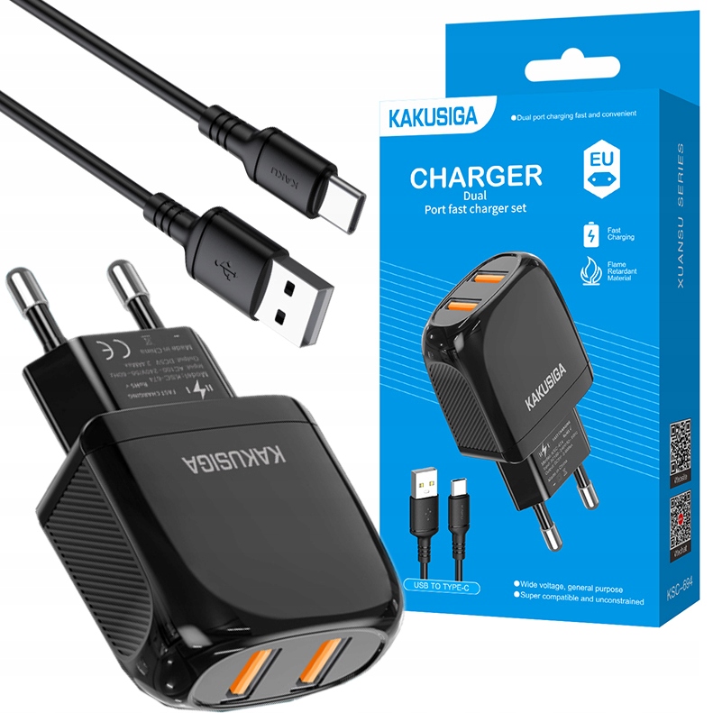 

Szybka Ładowarka Sieciowa 2x Usb Kabel Typ- C