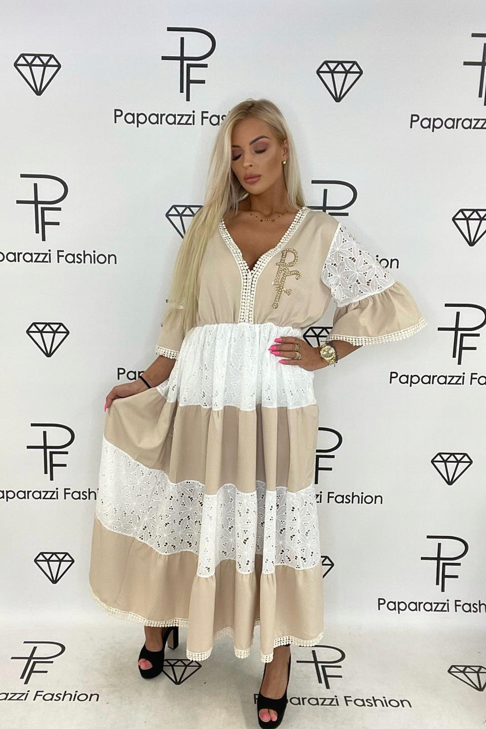 

Paparazzi Fashion Sukienka Długa Maxi Ecru Beż