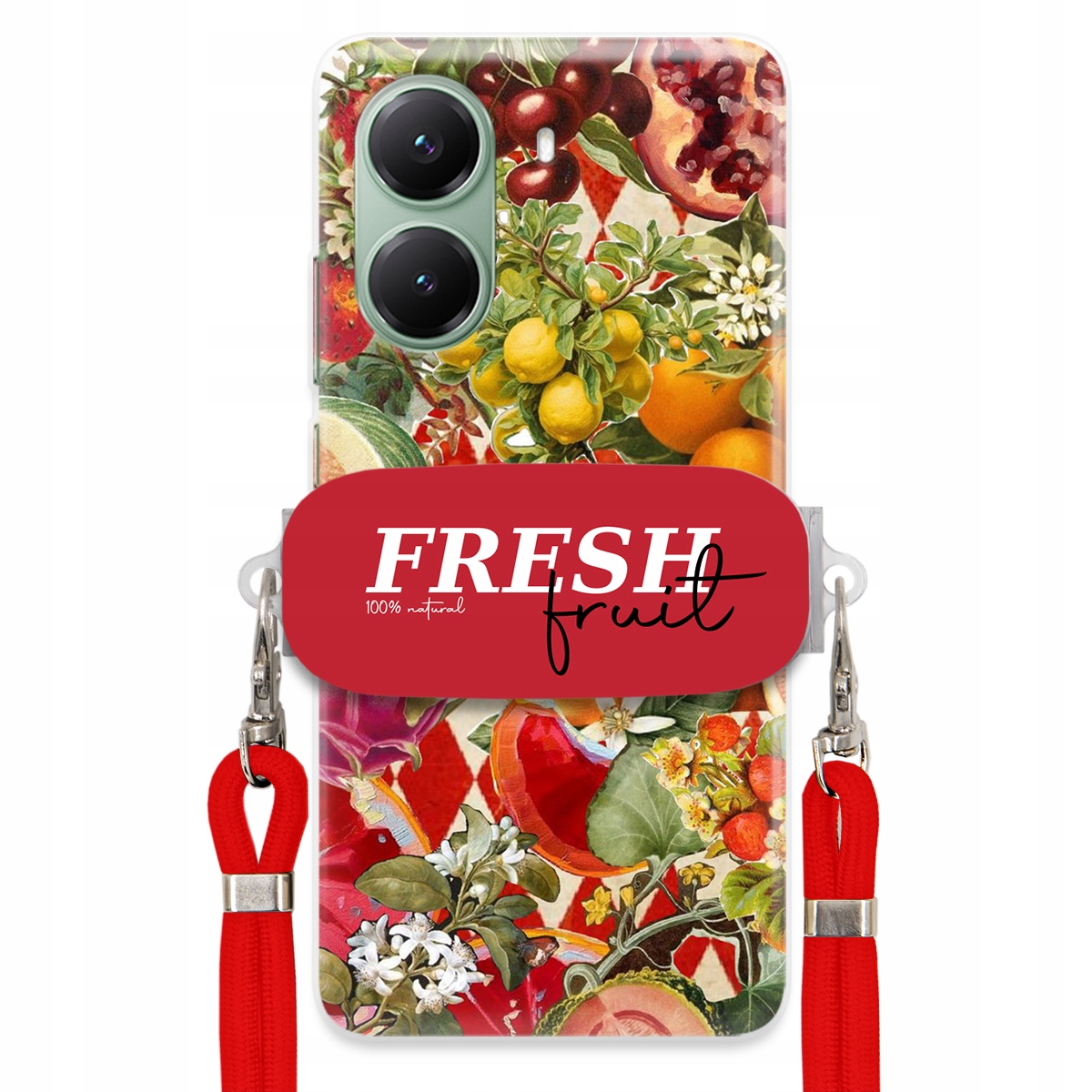 Puzdro pre Xiaomi Turbo 4 5G Červené Crossbody vodítko držiak Fresh Fruit